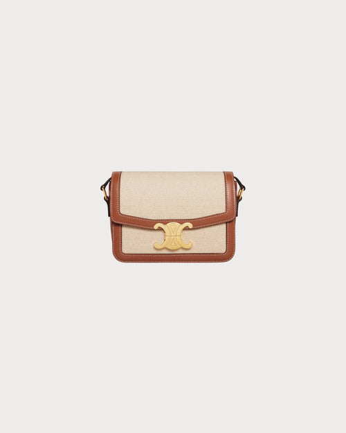 CELINE Textile Triomphe Bag Textile & Calfskin(Teen/Natural)