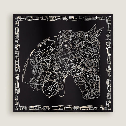 HERMES Complication Equestre Embroidered Scarf 90 | 愛馬仕 頸巾 (黑色)