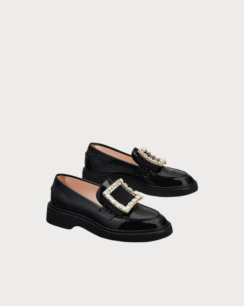 ROGER VIVIER Viv' Rangers Strass Buckle Loafers in Patent Leather | RV 樂福鞋 (黑色)