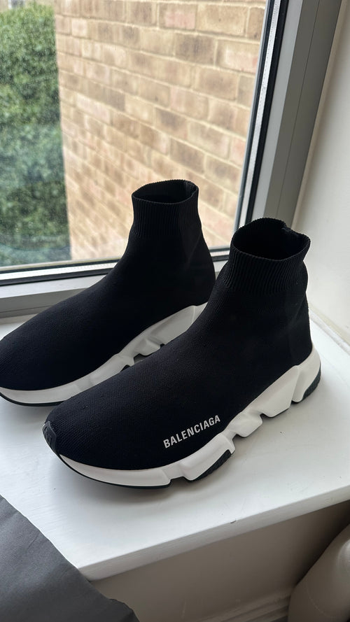BALENCIAGA Men's Speed Recycled Knit Trainers Black | Balenciaga Men's Sneakers (Black)