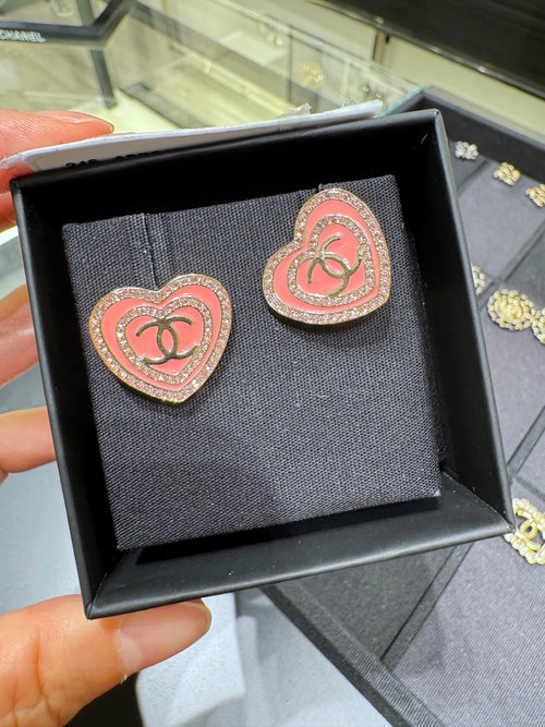 CHANEL Pink Heart CC Earrings | Chanel Pink Heart CC Earrings