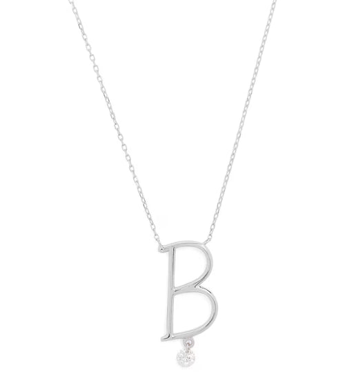 PERSEE White Gold and Diamond Alphabet B Necklace | 白金鑽石字母頸鏈 (白金款)