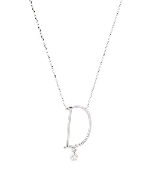 PERSEE White Gold and Diamond Alphabet D Necklace | 白金鑽石字母頸鏈 (白金款)