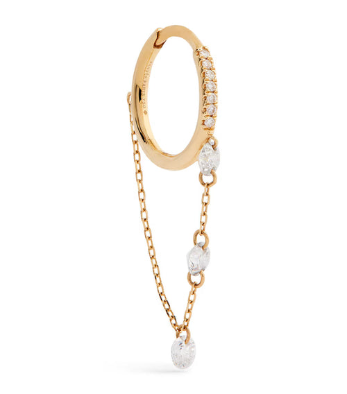 PERSEE Yellow Gold and Diamond Piercing Drop Chain Single Huggie Earring | 黃金鑽石穿式垂鏈單耳扣耳環 (黃金款)