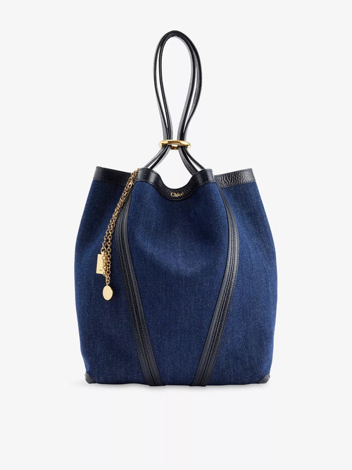 CHLOE Spin Medium Denim And Leather Tote Bag Submarine Blue | 蔻依 水桶袋 (牛仔藍色) - LondonKelly 英國名牌代購