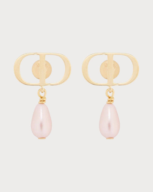 CHRISTIAN DIOR Petit CD Earrings Gold - Finish Metal and Iridescent Pink Resin Pearls | 迪奧 耳環 (粉紅色) - LONDONKELLY 英國名牌代購
