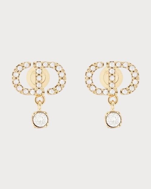 CHRISTIAN DIOR Petit CD Earrings Gold - Finish Metal and Silver - Tone Crystals | 迪奥 耳环 (金色) - LONDONKELLY 英国名牌代购