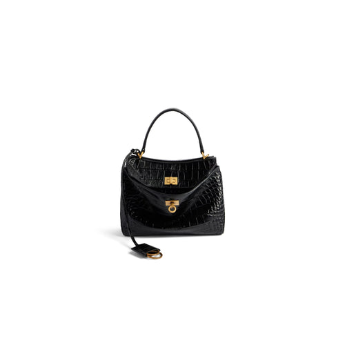 BALENCIAGA Women's Rodeo Mini Handbag Crocodile Embossed in Black | 巴黎世家 迷你手提包鱷魚壓紋 (黑色)