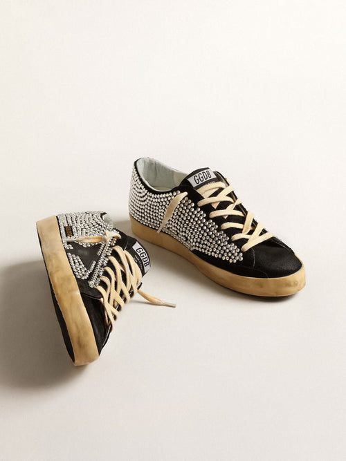 GOLDEN GOOSE Super - Star LTD with Swarovski crystals and black leather star | 黃金鵝 Super - Star LTD 搭配施華洛世奇水晶與黑色皮革星星(黑色) - LondonKelly 英國名牌代購