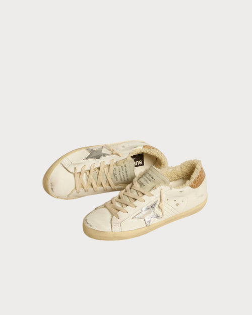 GOLDEN GOOSE Super - Star with silver leather star and crocodile - print leather heel tab | 黃金鵝 Super - Star 搭配銀色皮革星星與鱷魚紋皮革後跟標籤(白色) - LondonKelly 英國名牌代購