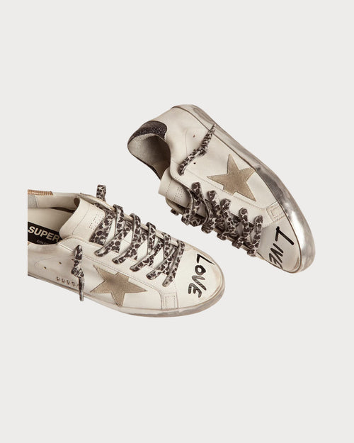 GOLDEN GOOSE Women's Super - Star in white leather with gray suede star | 金鵝 女款 Super - Star 白色皮革搭配灰色麂皮星星(白色) - LondonKelly 英國名牌代購