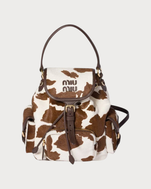 MIU MIU Printed Leather Backpack | 缪缪 印花皮革后背囊 (白色/焦褐色) - LONDONKELLY 英国名牌代购