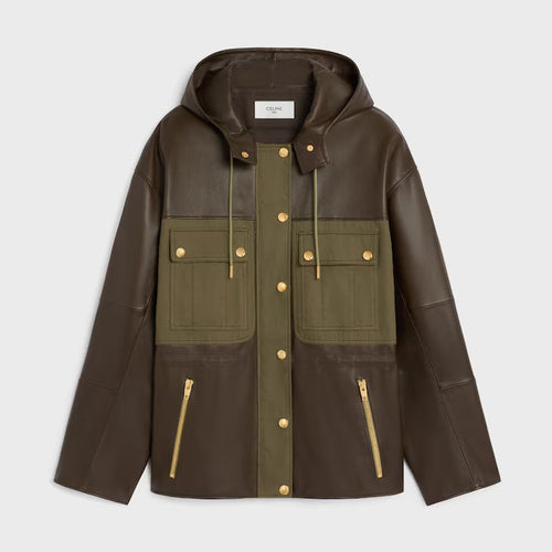 CELINE Parka in Soft Lambskin | 賽琳 柔軟小羊皮連帽大衣(深卡其色)