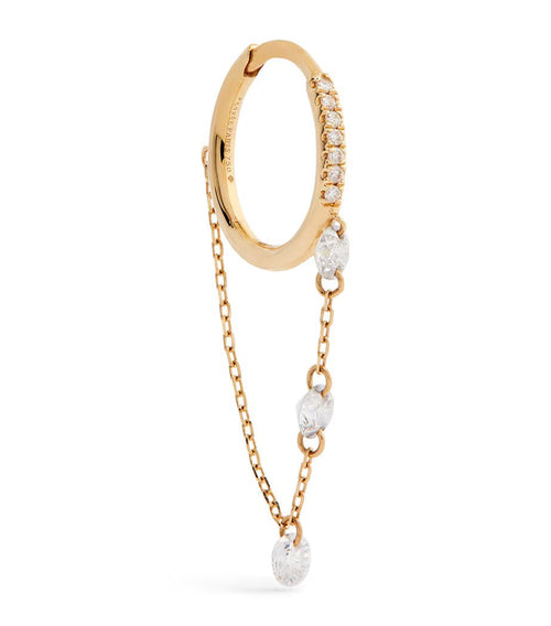 PERSEE Yellow Gold and Diamond Piercing Drop Chain Single Huggie Earring | 黃金鑽石穿式垂鏈單耳扣耳環 (黃金款) - LondonKelly 英國名牌代購