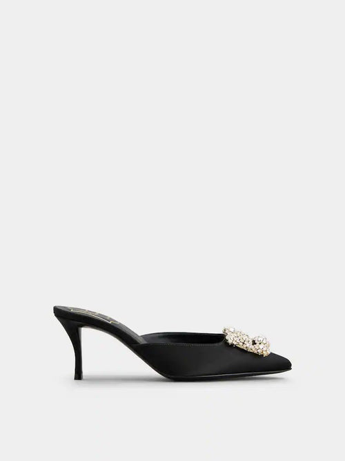 ROGER VIVIERE Efflorescence Mules in Satin | RV 緞面穆勒鞋 (黑色) - LondonKelly 英國名牌代購