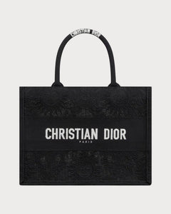 CHRISTIAN DIOR Medium Dior Book Tote Toile de Jouy Soleil Macrame Embroidery | 迪奧 手提袋 (中碼/Black)