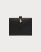 CELINE Triomphe Pontet Bi-Fold Card Holder Goatskin(Black)