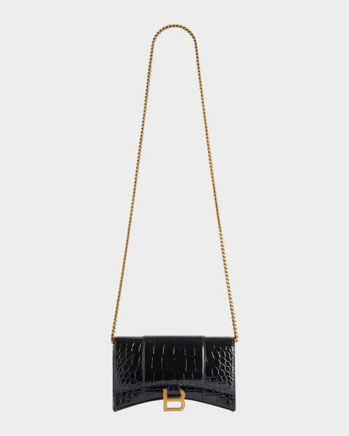 BALENCIAGA Women's Hourglass Wallet On Chain Calfskin(Black)