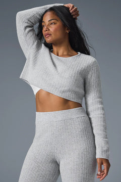 ALO YOGA Cashmere Plush Waffle Cropped Long Sleeve | 羊絨絨毛格紋短版長袖上衣 (多色) - LondonKelly 英國名牌代購