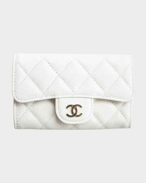 Chanel Classic 卡片夹 粒纹亮面小牛皮与金色白色 AP0214-Y33352-10601/AP0214-B10583-10601