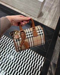BURBERRY Mini Check Bowling Bag | 博柏利 迷你袋 (啡色) - LONDONKELLY 英國名牌代購
