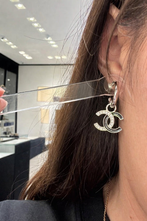 CHANEL Black and Silver CC Earrings | 香奈兒 耳環 (黑銀色) - LONDONKELLY 英國名牌代購