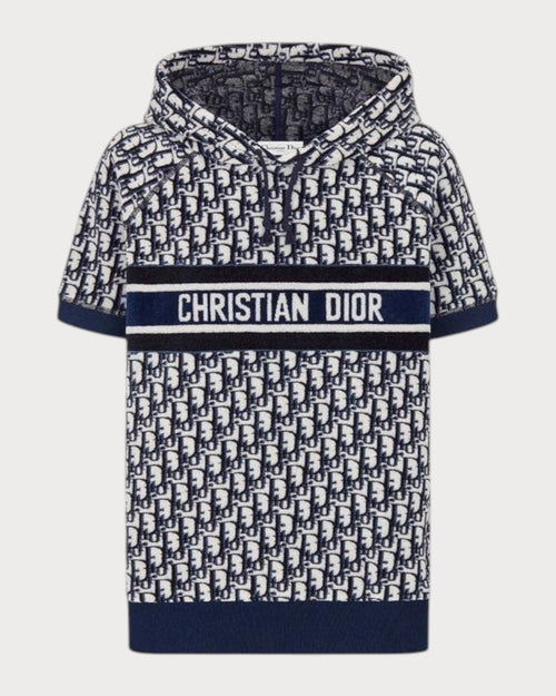 CHRISTIAN DIOR Oblique Hooded Sweatshirt | 迪奥 老花短袖连帽上衣 (蓝色)