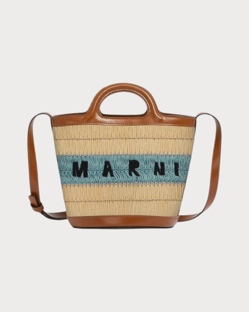 MARNI Raffia Effect and Blue Crochet Tropicalia Bucket Bag(Mini/Brown) - LONDONKELLY 英国名牌代购