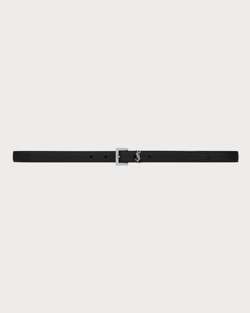 YSL SAINT LAURENT Cassandre Thin Belt With Square Buckle In Grained Leather | 聖羅蘭 皮帶 (2CM/黑色) - LONDONKELLY 英國名牌代購
