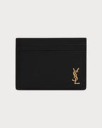YSL SAINT LAURENT Men's Tiny Cassandre Card Case In Grained Leather | 聖羅蘭 男仕卡套 (黑色) - LONDONKELLY 英國名牌代購